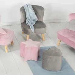Kinderhocker in Sternform gepolster, mit Samtstoff bezogen - Lil Sofa - Rosa Mauve