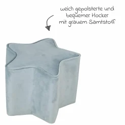 Kinderhocker in Sternform gepolster, mit Samtstoff bezogen - Lil Sofa - Hellblau Sky