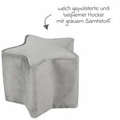 Kinderhocker in Sternform gepolster, mit Samtstoff bezogen - Lil Sofa - Silbergrau