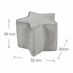 Kinderhocker in Sternform gepolster, mit Samtstoff bezogen - Lil Sofa - Silbergrau