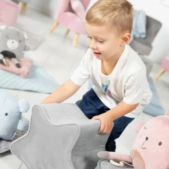 Kinderhocker in Sternform gepolster, mit Samtstoff bezogen - Lil Sofa - Silbergrau