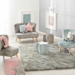 Kinderhocker in Sternform gepolster, mit Samtstoff bezogen - Lil Sofa - Silbergrau