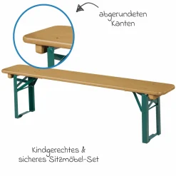 Kinderparty-Sitzgarnitur Outdoor mit 2 Bänke & 1 Tisch - Natur