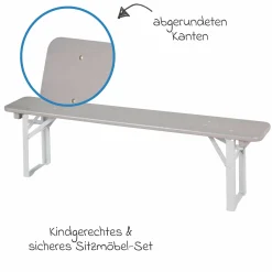 Kinderparty-Sitzgarnitur Outdoor mit 2 Bänke & 1 Tisch - Grau