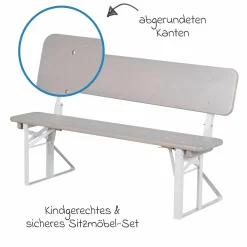 Kinderparty-Sitzgarnitur Outdoor mit 2 Bänke mit Lehne & 1 Tisch - Grau