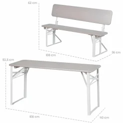 Kinderparty-Sitzgarnitur Outdoor mit 2 Bänke mit Lehne & 1 Tisch - Grau