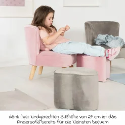 Kindersessel gepolster, mit Samtstoff bezogen - Lil Sofa - Rosa Mauve