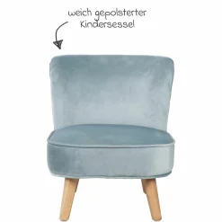 Kindersessel gepolster, mit Samtstoff bezogen - Lil Sofa - Hellblau Sky