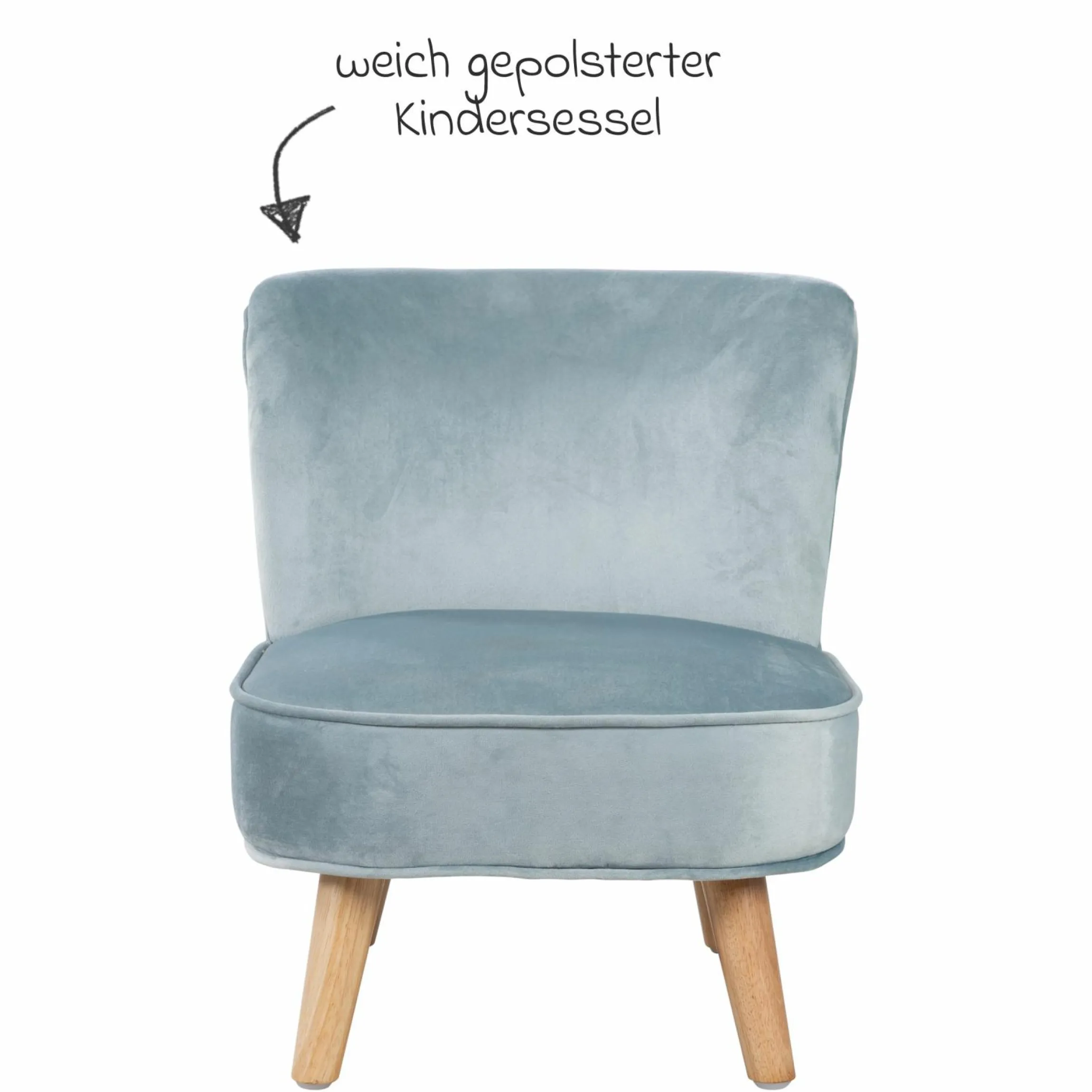 Kindersessel gepolster, mit Samtstoff bezogen - Lil Sofa - Hellblau Sky
