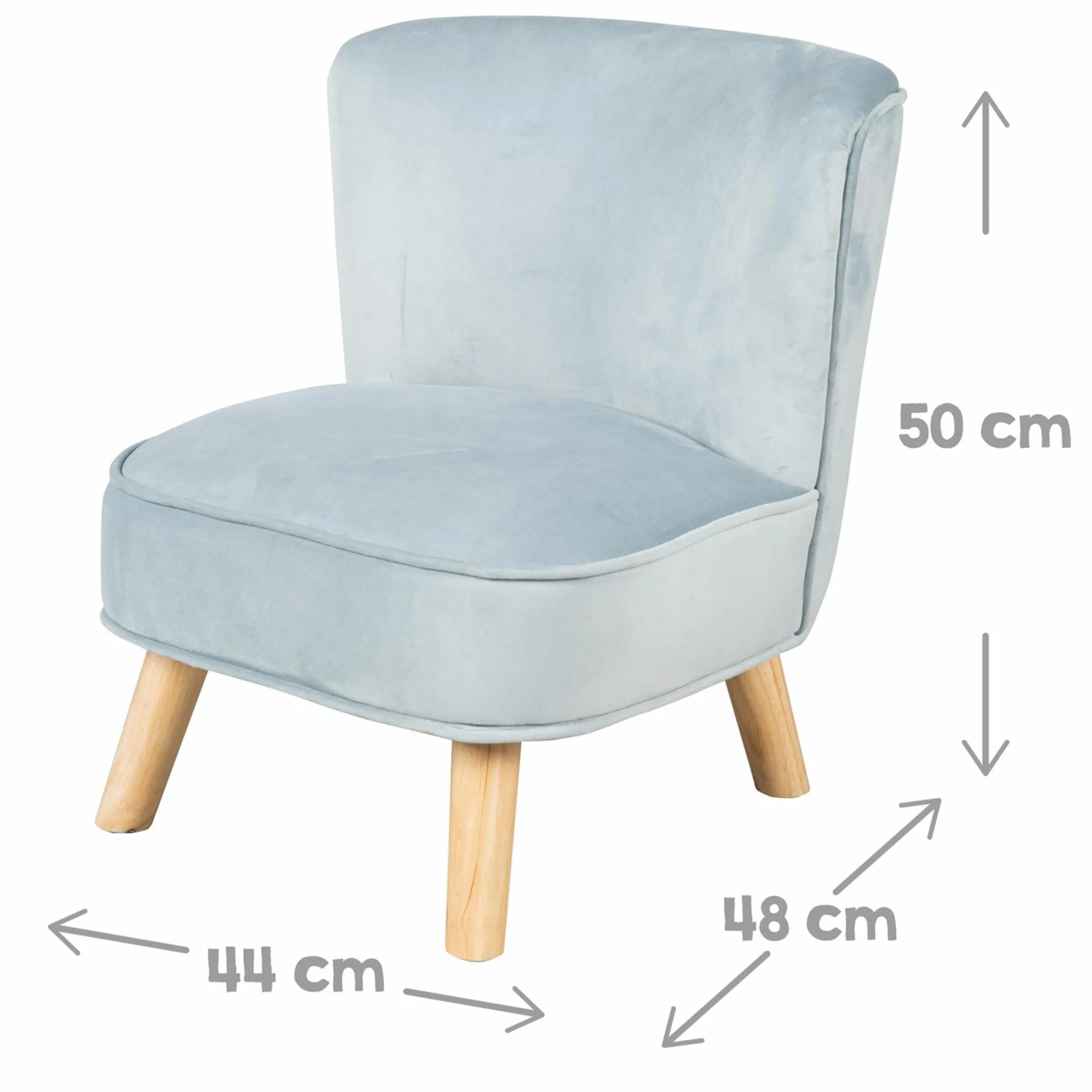 Kindersessel gepolster, mit Samtstoff bezogen - Lil Sofa - Hellblau Sky
