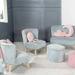 Kindersessel gepolster, mit Samtstoff bezogen - Lil Sofa - Hellblau Sky