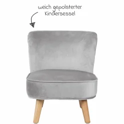 Kindersessel gepolster, mit Samtstoff bezogen - Lil Sofa - Silbergrau