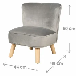 Kindersessel gepolster, mit Samtstoff bezogen - Lil Sofa - Silbergrau