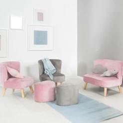 Kindersessel gepolster, mit Samtstoff bezogen - Lil Sofa - Silbergrau
