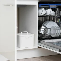 Kindersichere Aufbewahrungsbox SafeContainer für Wasch- und Spülmitteltabs und viel mehr - Weiß