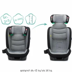 Kindersitz Elli Pro i-Size ab 3 Jahre - 12 Jahre (100 cm - 150 cm) mit Isofix & Getränkehalter inkl. Auto-Sitztasche - Grau