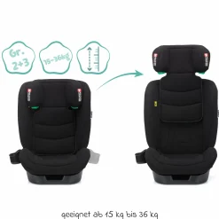 Kindersitz Elli Pro i-Size ab 3 Jahre - 12 Jahre (100 cm - 150 cm) mit Isofix & Getränkehalter inkl. Auto-Sitztasche - Schwarz