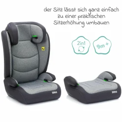 Kindersitz Lea i-Size R129 ab 3 Jahre - 12 Jahre (100 cm - 150 cm) ohne Isofix mit Gurtbefestigung nur 4 kg inkl. Auto-Sitztasche - Grau