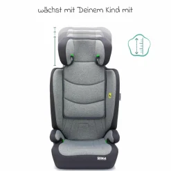 Kindersitz Lea i-Size R129 ab 3 Jahre - 12 Jahre (100 cm - 150 cm) ohne Isofix mit Gurtbefestigung nur 4 kg inkl. Auto-Sitztasche - Grau