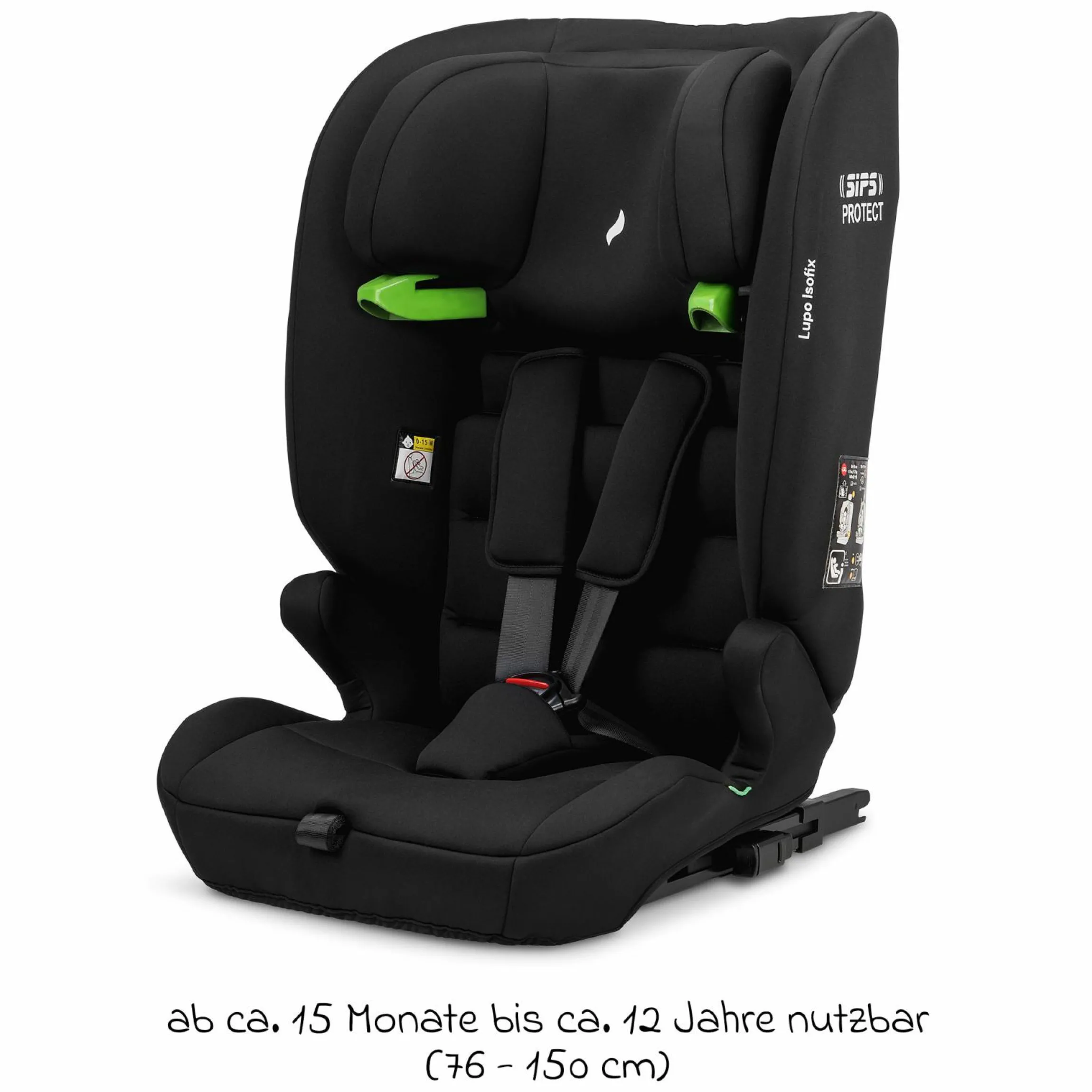 Kindersitz Lupo Isofix i-Size ab 15 Monate - 12 Jahre (76 cm - 150) mit Isofix & Top-Tether - Black - Kollektion 2025