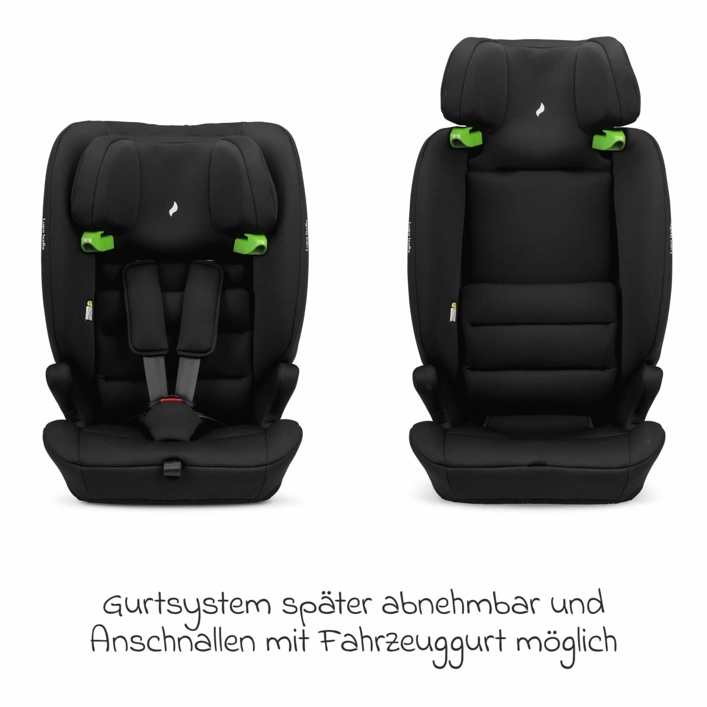 Kindersitz Lupo Isofix i-Size ab 15 Monate - 12 Jahre (76 cm - 150) mit Isofix & Top-Tether - Black - Kollektion 2025