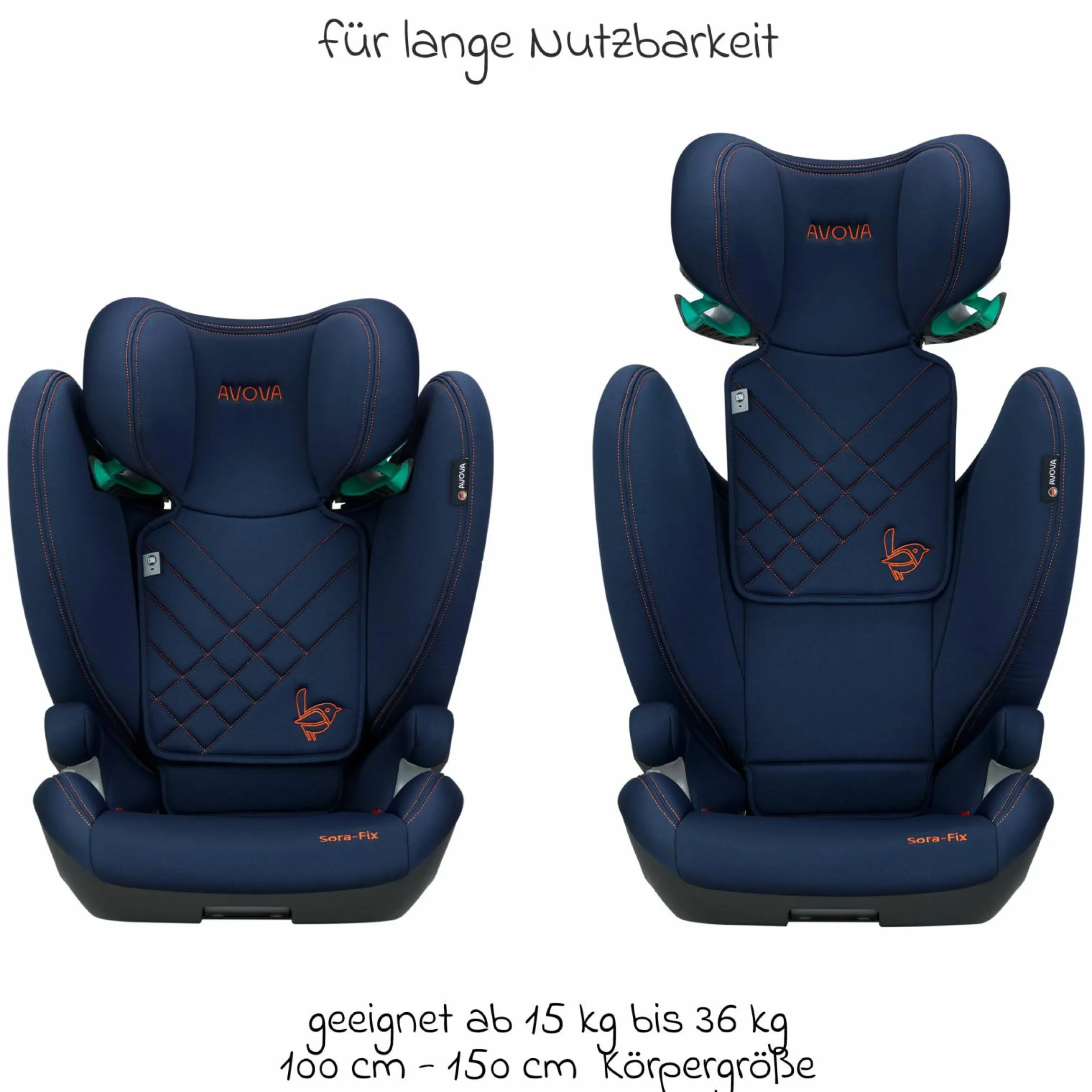 Kindersitz Sora-Fix i-Size ab 3,5 Jahre - 12 Jahre (100 cm - 150 cm) mit Isofix nur 5,5 kg - River Blue