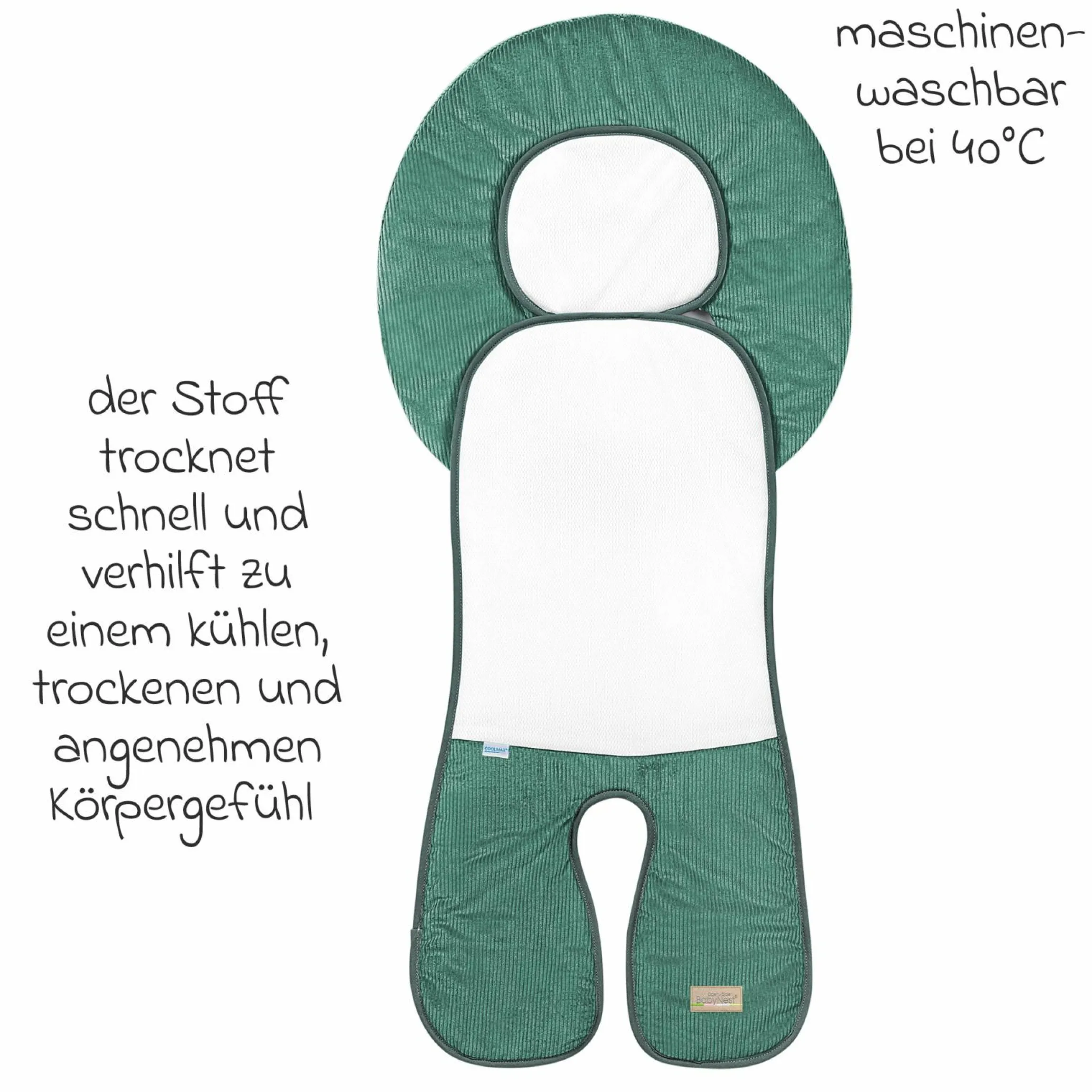 Kindersitz-Auflage Babycool für ein angenehmes Sitzgefühl - Cool Cord - Eucalyptus - Kollektion 2024
