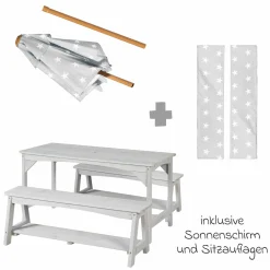 Kindersitzgruppe mit Sitzauflagen und Sonnenschirm - Little Stars - Grau