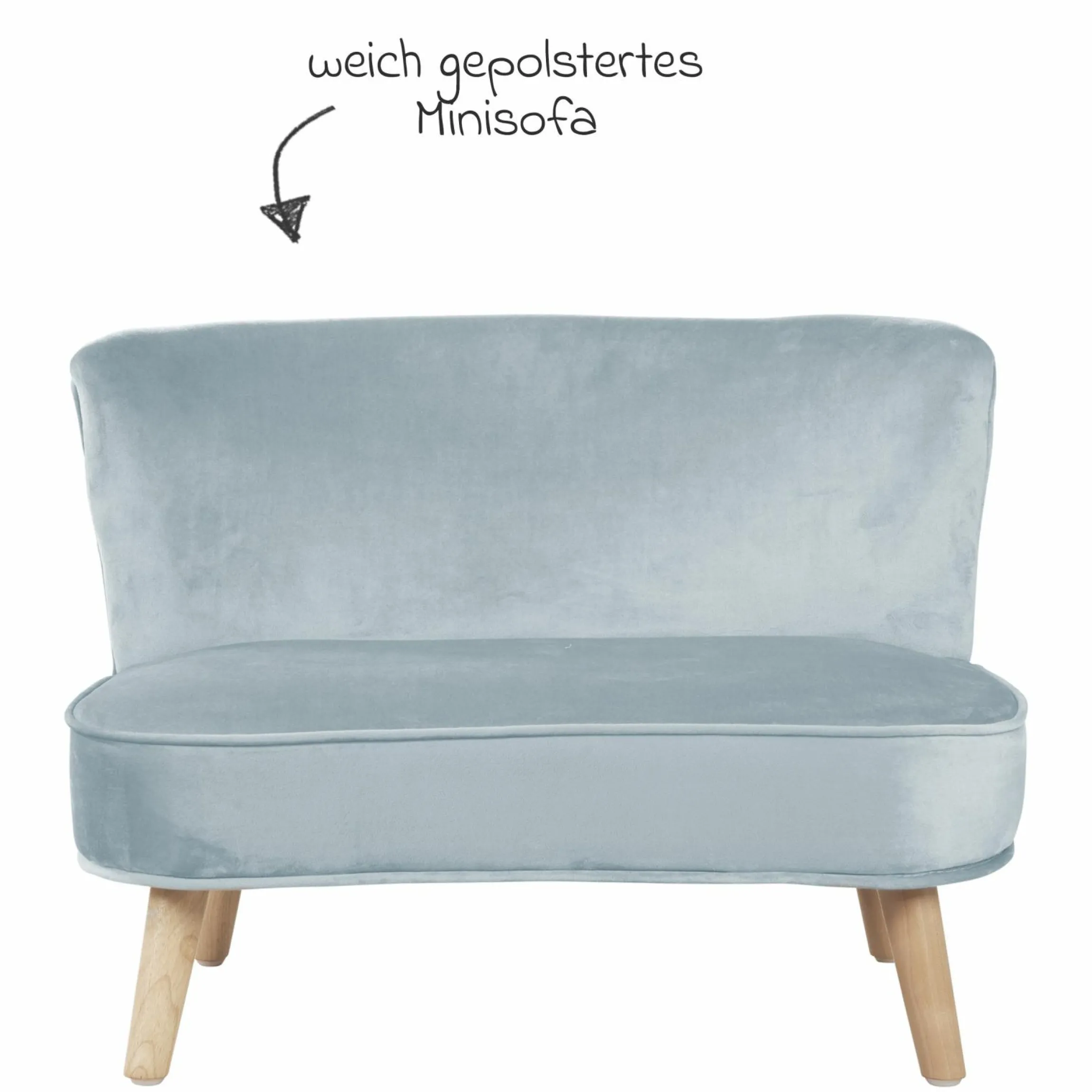 Kindersofa gepolster, mit Samtstoff bezogen - Lil Sofa - Hellblau Sky