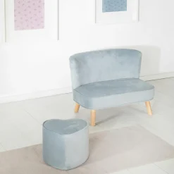 Kindersofa gepolster, mit Samtstoff bezogen - Lil Sofa - Hellblau Sky