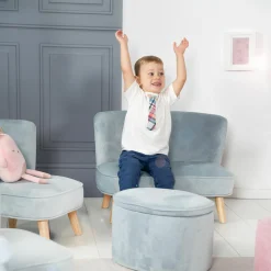 Kindersofa gepolster, mit Samtstoff bezogen - Lil Sofa - Hellblau Sky