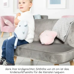 Kindersofa gepolster, mit Samtstoff bezogen - Lil Sofa - Silbergrau