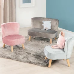 Kindersofa gepolster, mit Samtstoff bezogen - Lil Sofa - Silbergrau