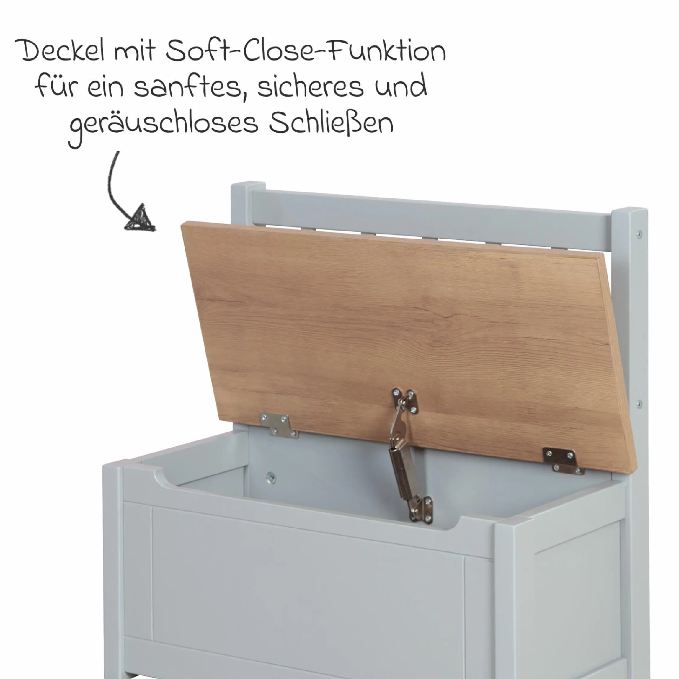 Kindertruhenbank mit aufklappbarer Sitzfläche und Dämpfungsbeschlag - Woody - Natur Taupe