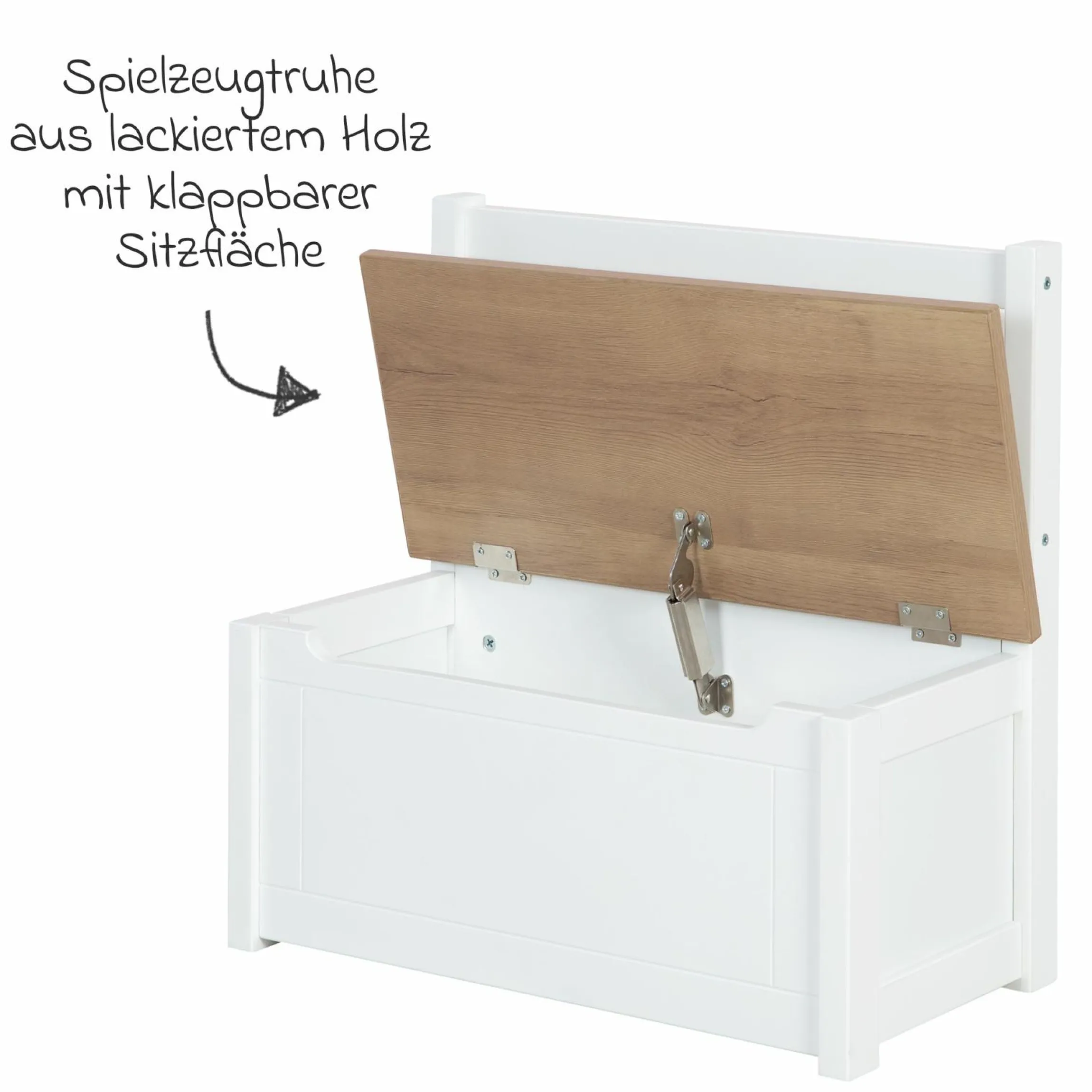 Kindertruhenbank mit aufklappbarer Sitzfläche und Dämpfungsbeschlag - Woody - Natur Weiß