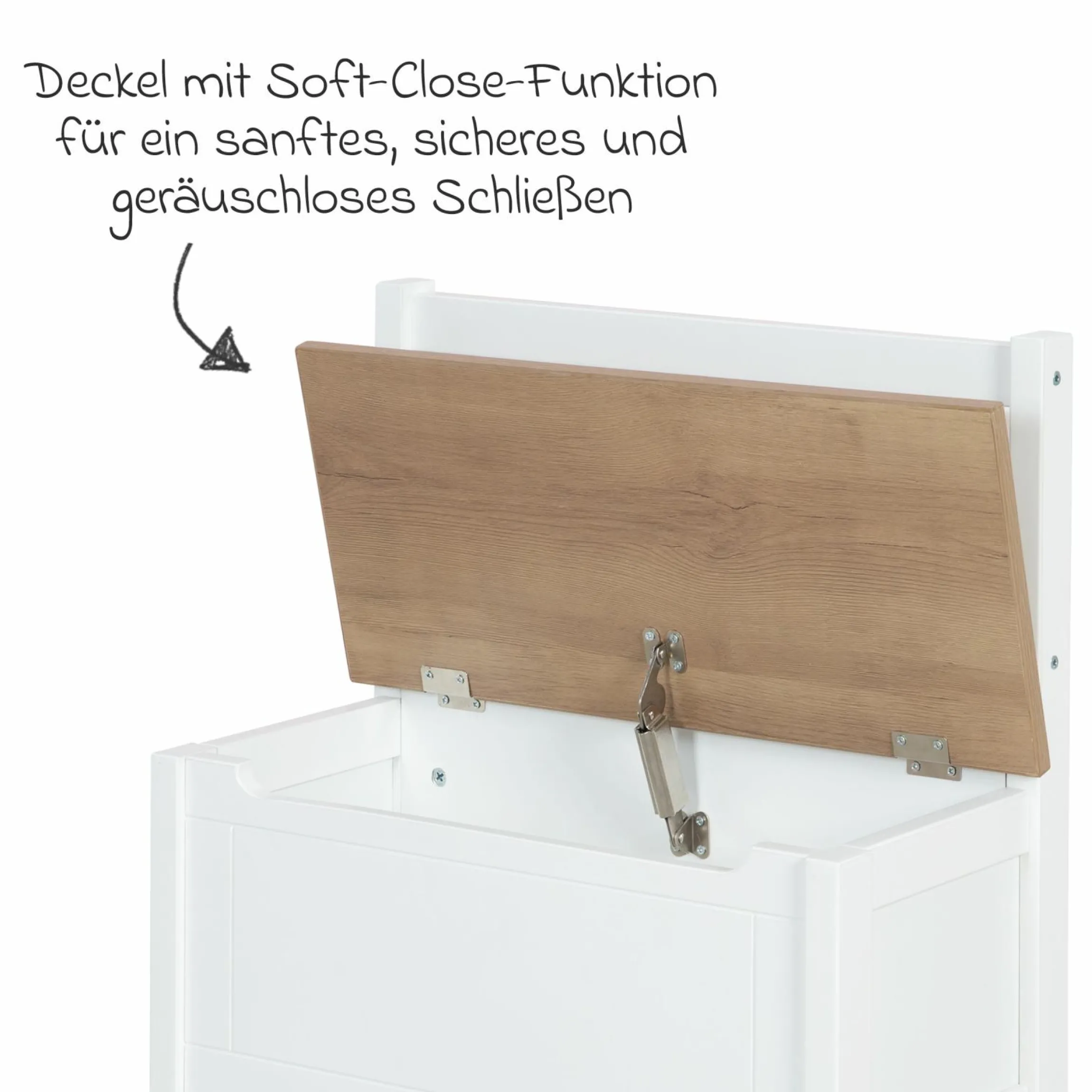 Kindertruhenbank mit aufklappbarer Sitzfläche und Dämpfungsbeschlag - Woody - Natur Weiß