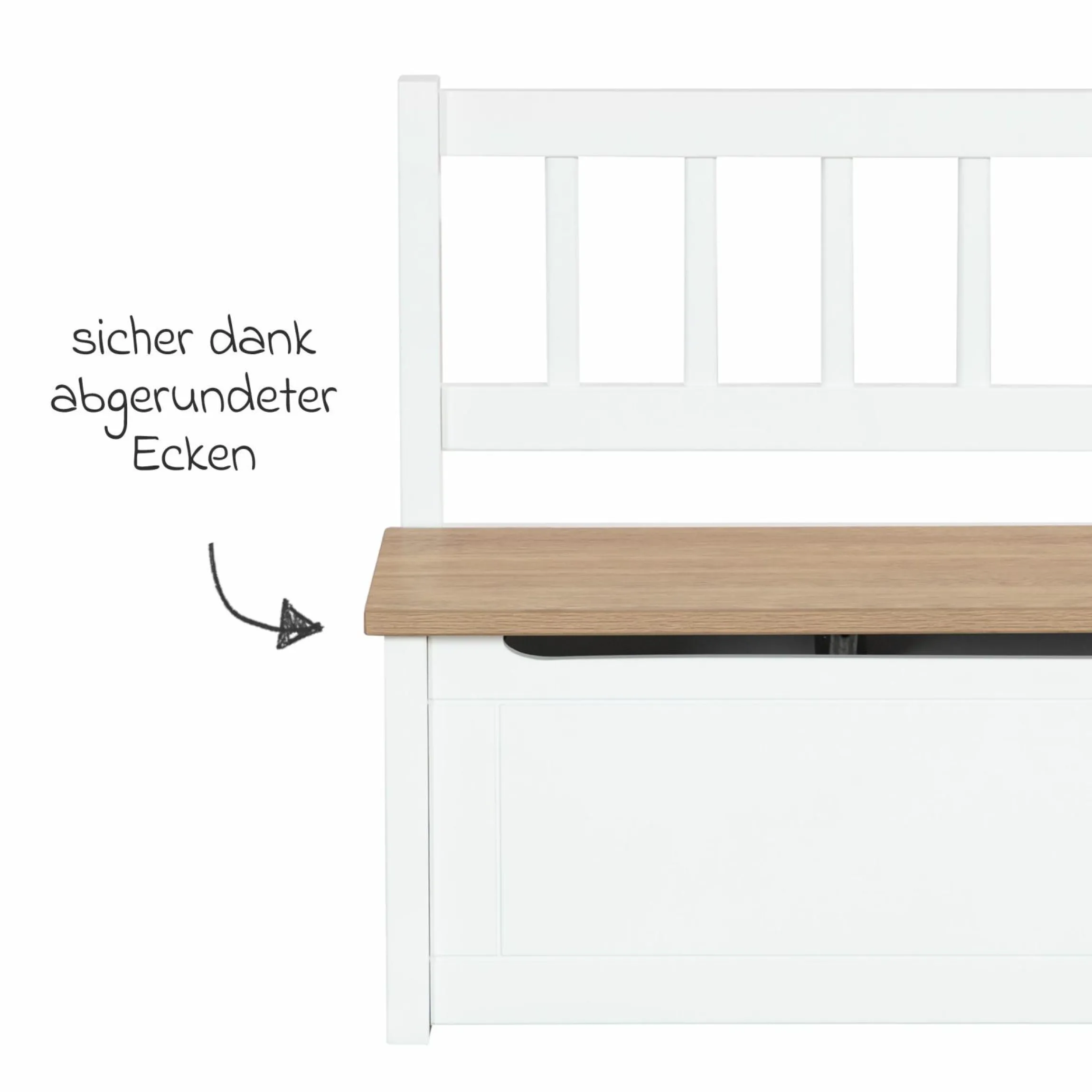 Kindertruhenbank mit aufklappbarer Sitzfläche und Dämpfungsbeschlag - Woody - Natur Weiß
