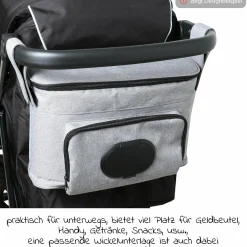 Kinderwagen-Organizer BO 300 mit Schultergurt & Wickelunterlage - Grey