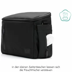 Kinderwagen-Organizer Larvik mit viel Stauraum inkl. Wickelauflage, Flaschenhalter, Umhängegurt & Befestigungshaken - Black