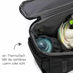 Kinderwagen-Organizer Larvik mit viel Stauraum inkl. Wickelauflage, Flaschenhalter, Umhängegurt & Befestigungshaken - Black