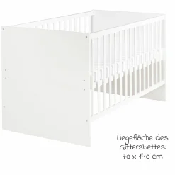 Kinderzimmer Anton mit 2-türigem Kleiderschrank, Bett, Wickelkommode inkl. Wickelaufsatz - Weiß - Kollektion 2024