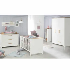 Kinderzimmer Ava mit 3-türigem Schrank, Bett, breiter Wickelkommode - Weiß
