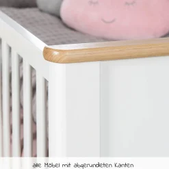 Kinderzimmer Ava mit 3-türigem Schrank, Bett, breiter Wickelkommode - Weiß