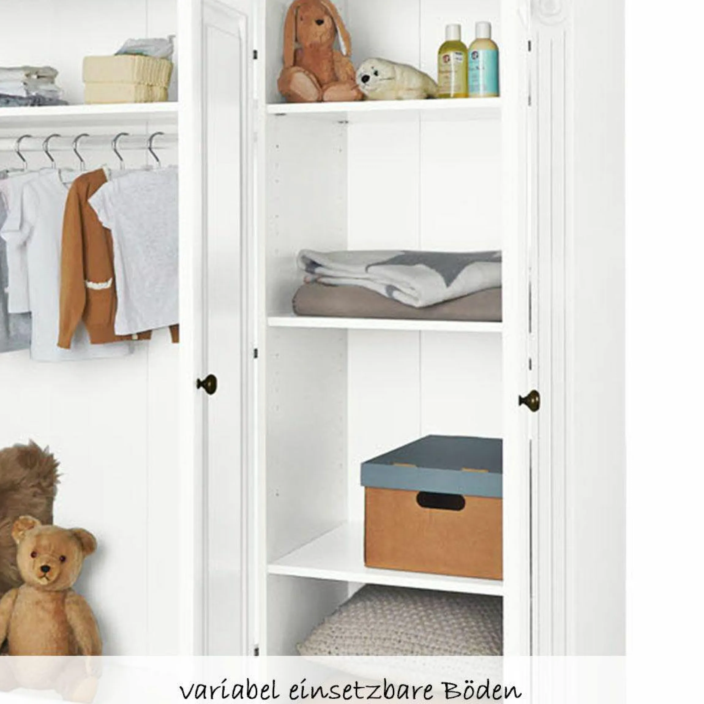Kinderzimmer Emilia mit 3-türigem Schrank, Bett, breiter Wickelkommode