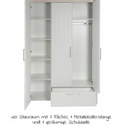 Kinderzimmer Helene mit 3-türigem Schrank, Bett, breiter Wickelkommode - Lichtgrau
