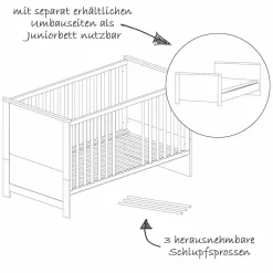 Kinderzimmer Maxi mit 3-türigem Schrank, Bett, Wickelkommode