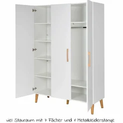 Kinderzimmer Mick mit 3-türigem Schrank, Bett, breiter Wickelkommode - Weiß