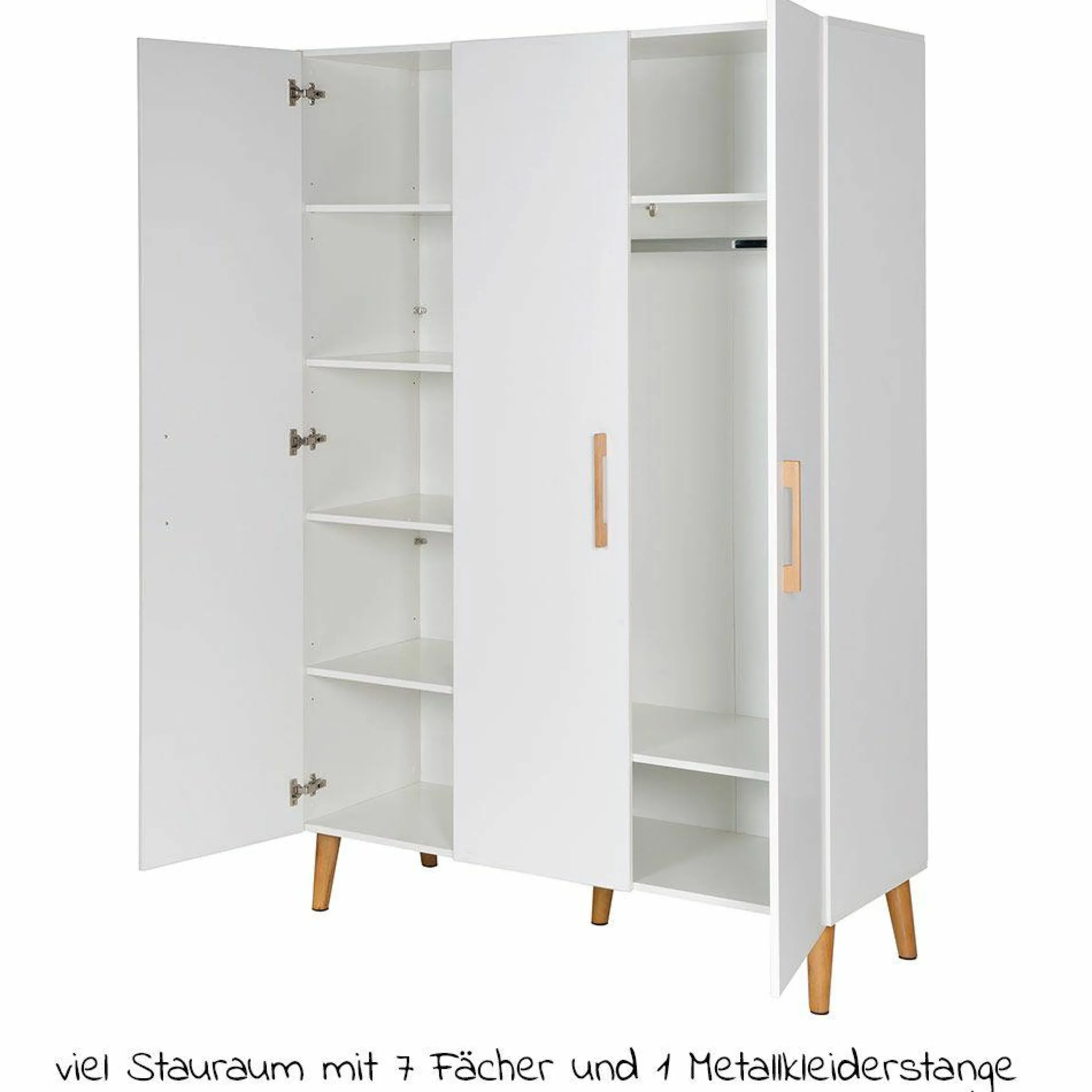 Kinderzimmer Mick mit 3-türigem Schrank, Bett, breiter Wickelkommode - Weiß