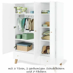 Kinderzimmer Pan mit 3-türigem Schrank, Bett, breiter Wickelkommode