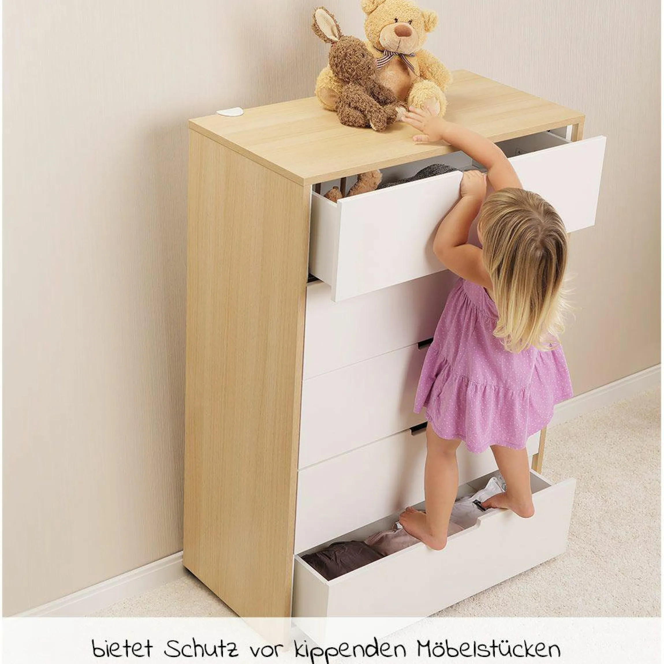 Kippsicherung für Möbel - 2 Bänder - Weiß